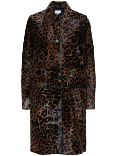 Totême Leopard Print Car Coat In Horse In Brown