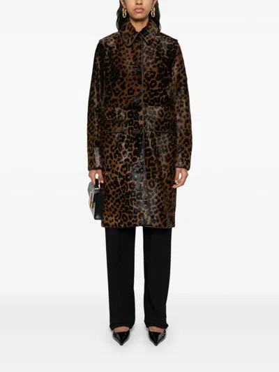 Totême Leopard Print Car Coat In Horse In Brown