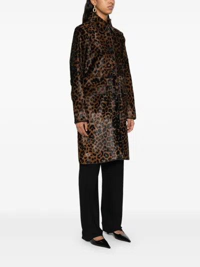 Totême Leopard Print Car Coat In Horse In Brown