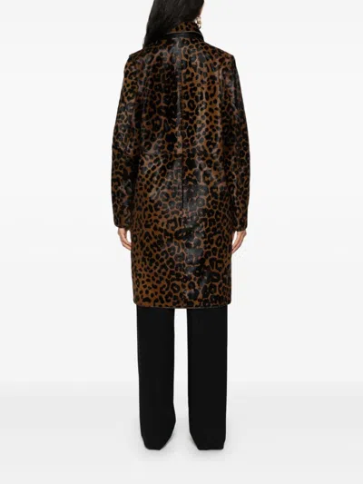 Totême Leopard Print Car Coat In Horse In Brown
