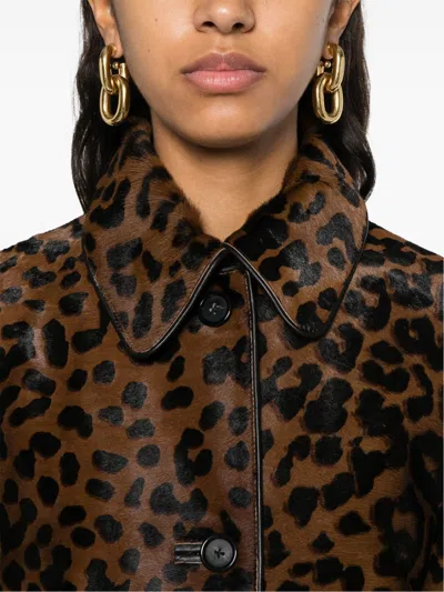 Totême Leopard Print Car Coat In Horse In Brown