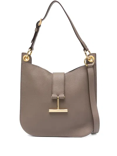 Shop Tom Ford Day Grain Leather Small Crossbody Bag In Greige