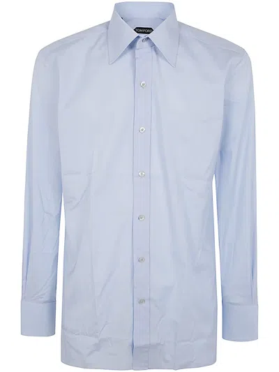 Tom Ford Gingham Cotton Twill Shirt In Light Blue