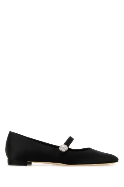 Shop Manolo Blahnik Black Satin Mary Jane Ballerinas In Blck