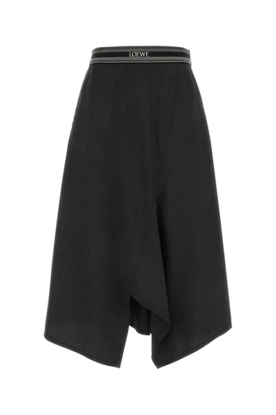 Shop Loewe Charcoal Wool Skirt In Anthracitemelange