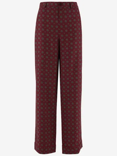 Moschino Pantalone In Seta Stampata Donna In Burgundy