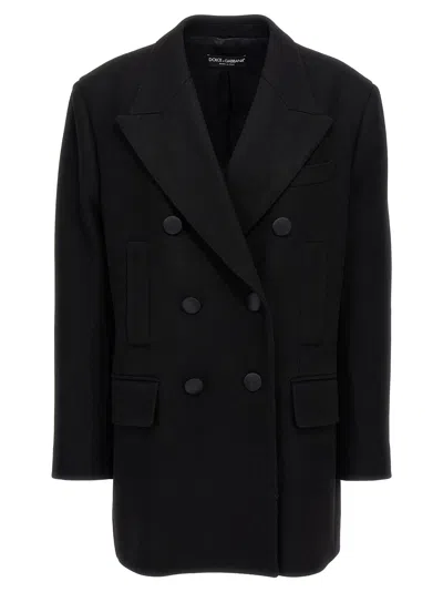 Dolce & Gabbana Oversize Double-breasted Wool Baize Jacket In Black
