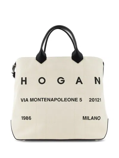 Shop Hogan Shopping Bag  Script Large In Avorio Nero