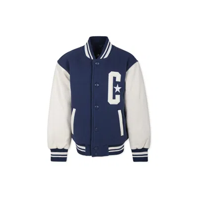 Converse Blue Bomber Jacket For Boy With Logo In Blue