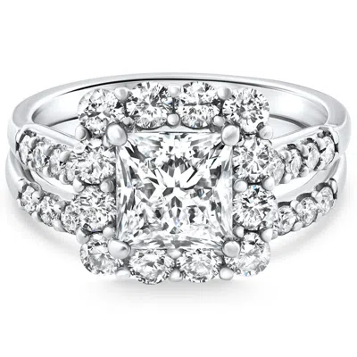 Pompeii3 Certified 3.50ct Princess Diamond Engagement Wedding Ring Set 14k Gold Lab Grown In Multi
