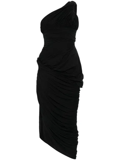 Rick Owens Lido Draped Cotton Asymmetric Midi Dress In 09 - Black
