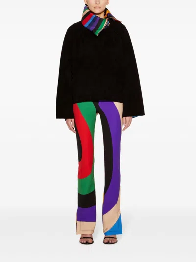 Pucci Iride-print Trim Velvet Sweater In Black