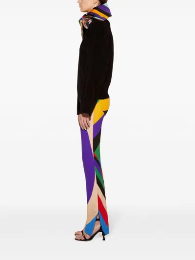 Pucci Iride-print Trim Velvet Sweater In Black