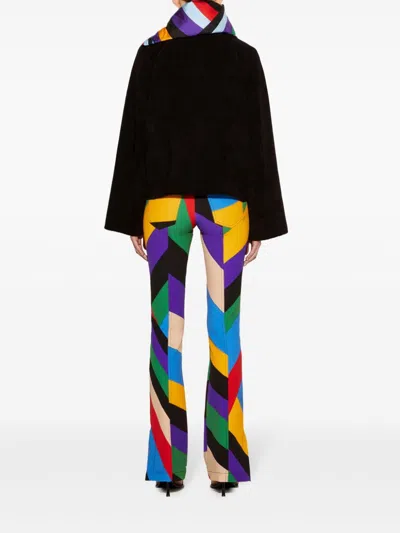 Pucci Iride-print Trim Velvet Sweater In Black