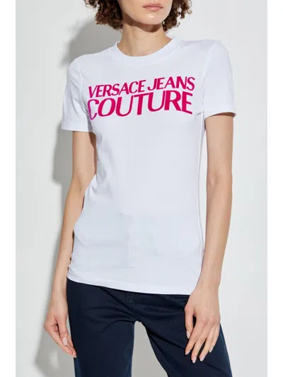 VERSACE JEANS COUTURE LOGO-FLOCKED COTTON T-SHIRT 