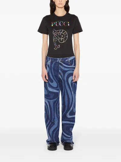 Pucci Black Cotton Short Sleeves T-shirt In Black