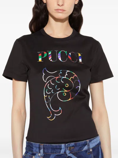 Pucci Black Cotton Short Sleeves T-shirt In Black