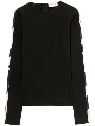 Pucci Contrast-trim Long-sleeve Top In Black