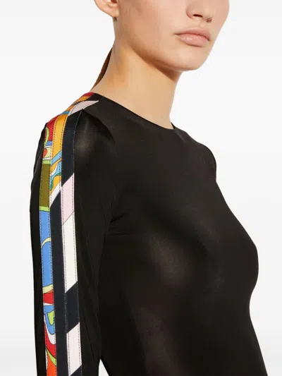 Pucci Contrast-trim Long-sleeve Top In Black