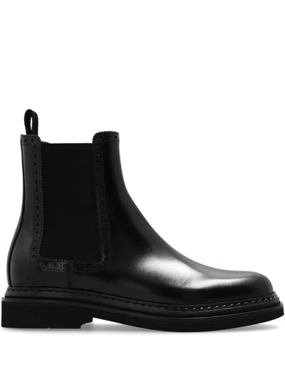 Dolce & Gabbana Leather Chelsea Ankle Boots In Black