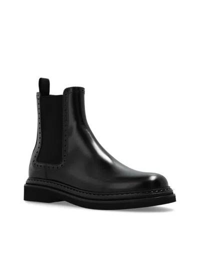 Dolce & Gabbana Leather Chelsea Ankle Boots In Black