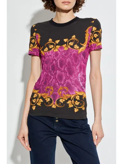 Versace Jeans Couture Crewneck Graphic Print Short Sleeves T-shirt In Black