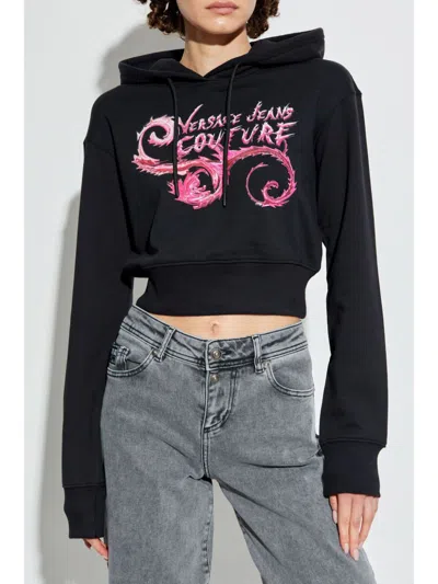 Shop Versace Jeans Couture Logo-print Cotton Hoodie In Black