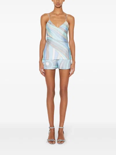 Pucci Iride-print Silk-twill Top In Blue