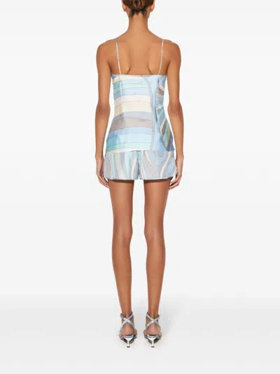 Pucci Iride-print Silk-twill Top In Blue