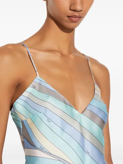 Pucci Iride-print Silk-twill Top In Blue
