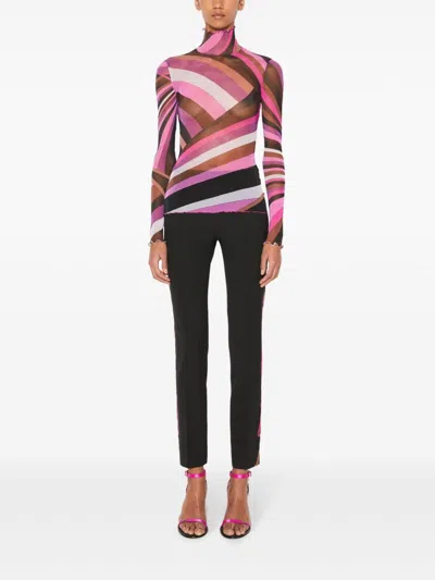 Pucci Printed Sheer Long Sleeve Top In Pink
