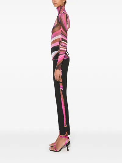 Pucci Printed Sheer Long Sleeve Top In Pink