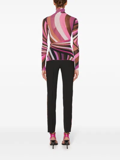 Pucci Printed Sheer Long Sleeve Top In Pink
