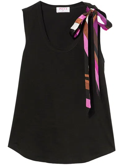 Pucci Tank Top With Bow Detail And Color Block Design In Black