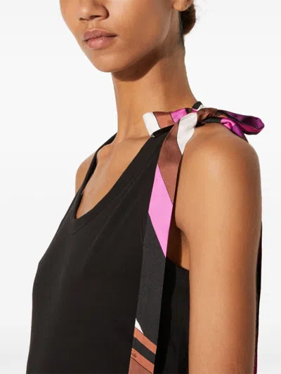 Pucci Tank Top With Bow Detail And Color Block Design In Black
