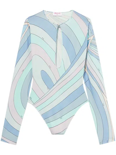 Pucci Iride-print Bodysuit In Blue