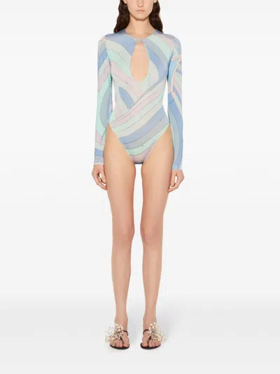 Pucci Iride-print Bodysuit In Blue