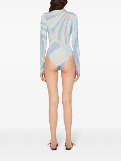 Pucci Iride-print Bodysuit In Blue