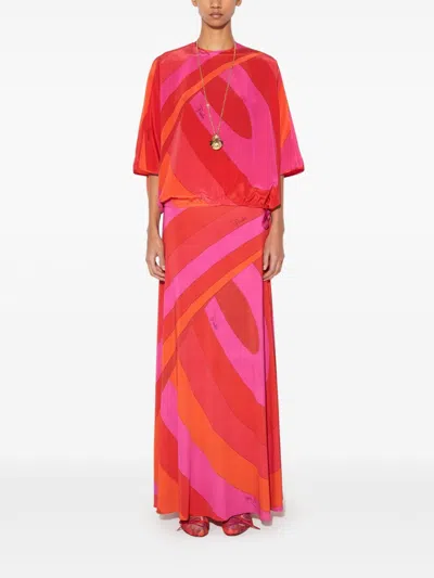 Pucci Iride-print Silk Top In Red
