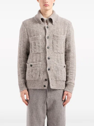 Giorgio Armani Cable-knit Cardigan In Neutrals