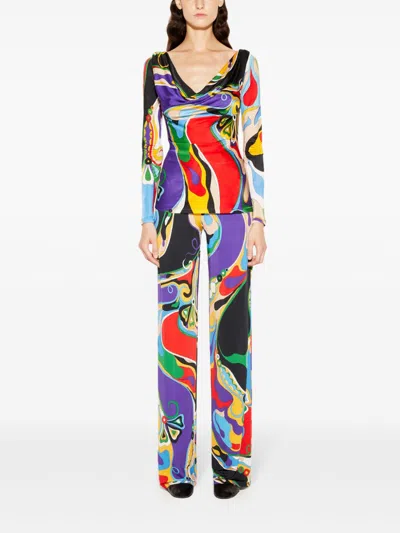 Pucci Cowl-neck Abstract Print Blouse In Purple