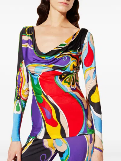 Pucci Cowl-neck Abstract Print Blouse In Purple