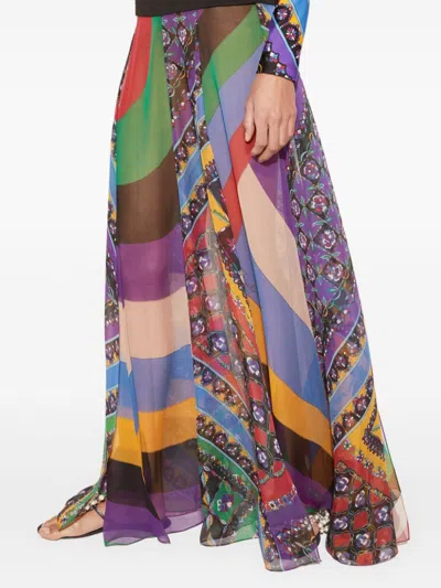 Pucci Iride Festa-print Silk Skirt In Red
