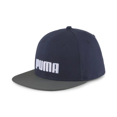 Puma Flat Brim Cap In Navy-shadow Gray- White
