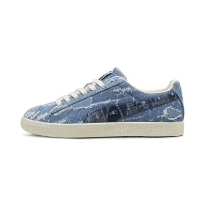 Puma Clyde Denim Sneakers In Frosted Ivory-faded Denim