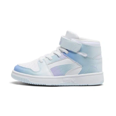 Puma Rebound Layup Sl Euphoria V Little Kids' Shoes In White-vivid Violet-turquoise Surf