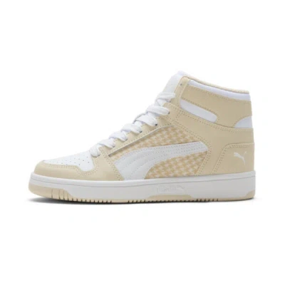 Puma Rebound Layup Houndstooth Women's Sneakers In Desert Dust- White-alpine Snow