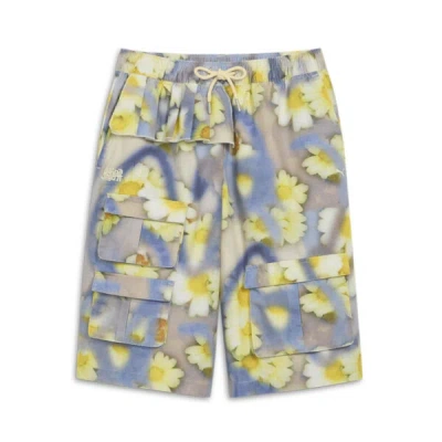 Puma X Collina Strada Floral Cotton Ripstop Cargo Shorts In Yellow Pear-aop