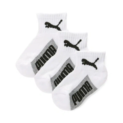 Puma Kids' Terry Quarter Cut Socks [3 Pairs] In White / Grey