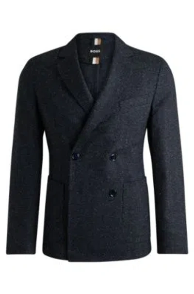 Hugo Boss Slim-fit Jacket In A Herringbone Wool Blend In Dark Blue